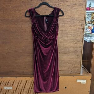 Burgundy pinup style knee length/midi cocktail dress Rock Steady stretchy